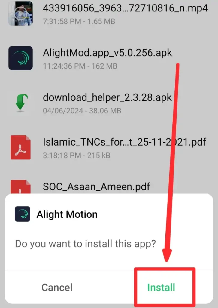 How to install alight motion mod apk step 5